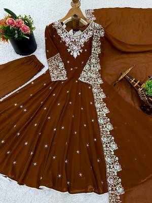 Brown faux blooming anarkali gown set with dupatta 2