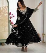 Black faux blooming anarkali gown set with dupatta