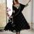 Black faux blooming anarkali gown set with dupatta