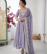 Lavender faux blooming anarkali gown set with dupatta