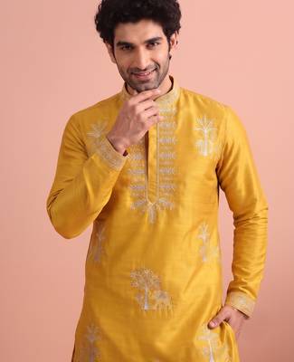 Men embroidered satin fabric embroidered kurta set 3