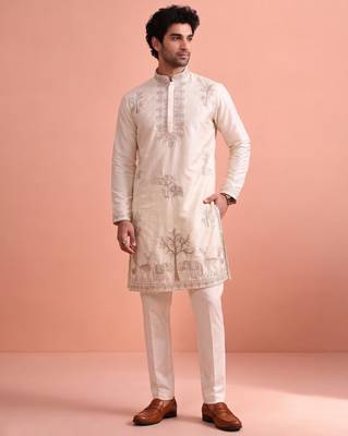 Men embroidered satin fabric embroidered kurta set 2