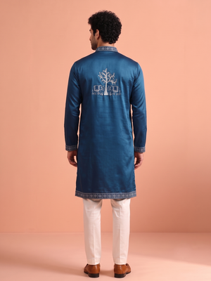 Men embroidered satin fabric embroidered kurta set 5