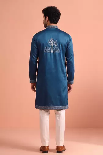 Men embroidered satin fabric embroidered kurta set