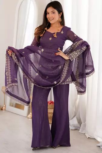 Women's Gorgeous Embroidery Crunchy Silk Fabric Straight Kurta Pant and Dupatta Set