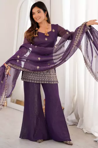 Women's Gorgeous Embroidery Crunchy Silk Fabric Straight Kurta Pant and Dupatta Set