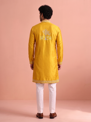 Men embroidered satin fabric embroidered kurta set 5
