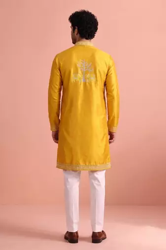 Men embroidered satin fabric embroidered kurta set