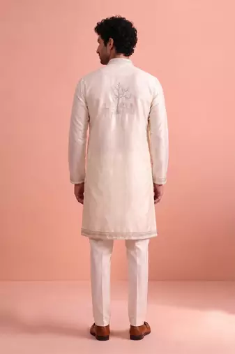 Men embroidered satin fabric embroidered kurta set
