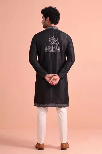 Men embroidered satin fabric embroidered kurta set