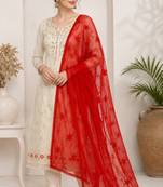 Red chiffon embroidered thread work fancy casual dupattas for women