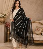 Black organza embroidered mirror work fancy casual dupattas for women