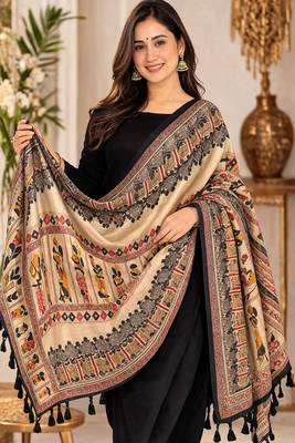 Beige art silk geometric printed fancy casual dupattas for women 1