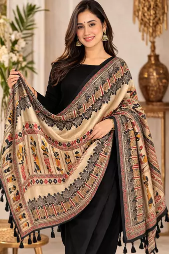 Beige art silk geometric printed fancy casual dupattas for women