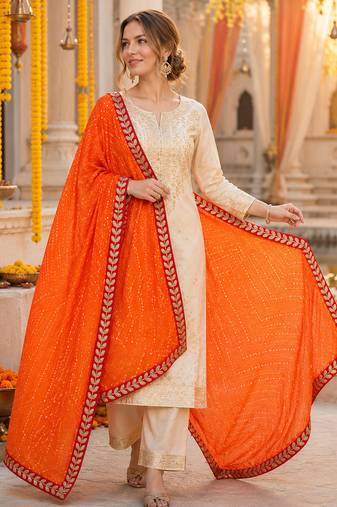 Orange art silk bandhani printed fancy casual dupattas for women