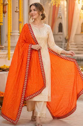 Orange art silk bandhani printed fancy casual dupattas for women