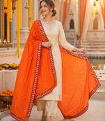 Orange art silk bandhani printed fancy casual dupattas for women