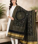 Black silk blend floral printed fancy casual dupattas for women