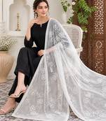 White chiffon embroidered thread work fancy casual dupattas for women