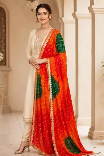 Multicolor art silk bandhani printed fancy casual dupattas for women