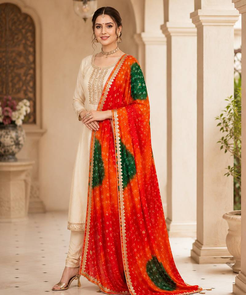 Multicolor art silk bandhani printed fancy casual dupattas for women