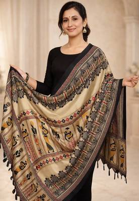 Beige art silk geometric printed fancy casual dupattas for women 2