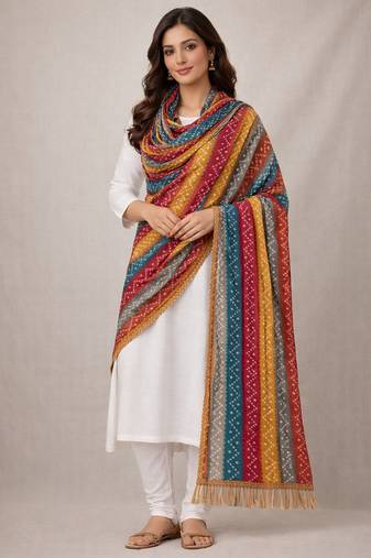 Multicolor art silk bandhani printed fancy casual dupattas for women