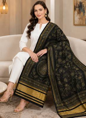 Black silk blend floral printed fancy casual dupattas for women 2