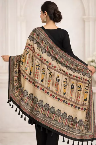 Beige art silk geometric printed fancy casual dupattas for women