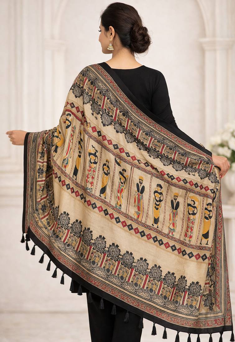 Beige art silk geometric printed fancy casual dupattas for women