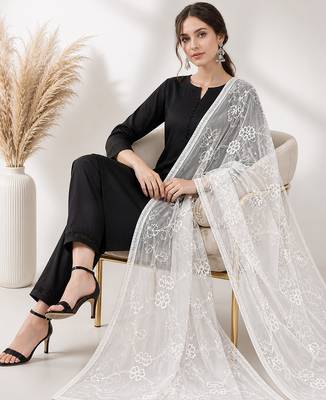 White chiffon embroidered thread work fancy casual dupattas for women 2
