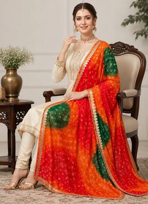 Multicolor art silk bandhani printed fancy casual dupattas for women 2
