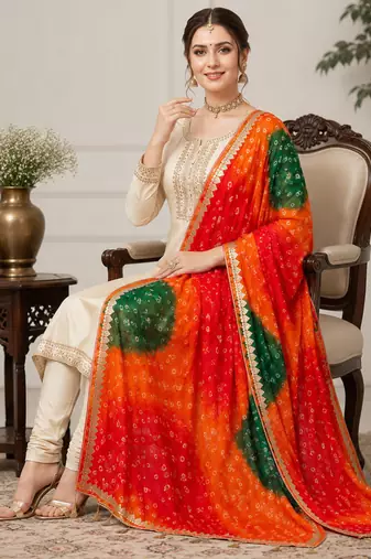 Multicolor art silk bandhani printed fancy casual dupattas for women