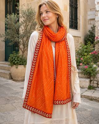 Orange art silk bandhani printed fancy casual dupattas for women 3