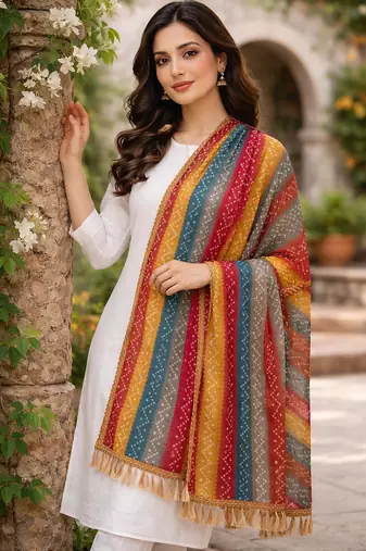 Multicolor art silk bandhani printed fancy casual dupattas for women