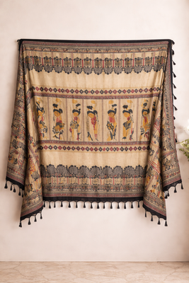 Beige art silk geometric printed fancy casual dupattas for women 4