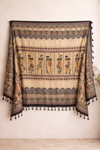 Beige art silk geometric printed fancy casual dupattas for women