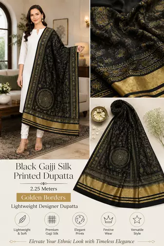 Black silk blend floral printed fancy casual dupattas for women