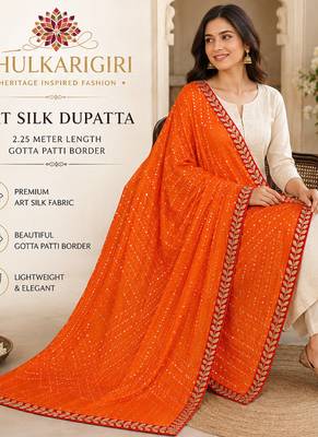 Orange art silk bandhani printed fancy casual dupattas for women 4
