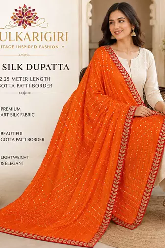 Orange art silk bandhani printed fancy casual dupattas for women
