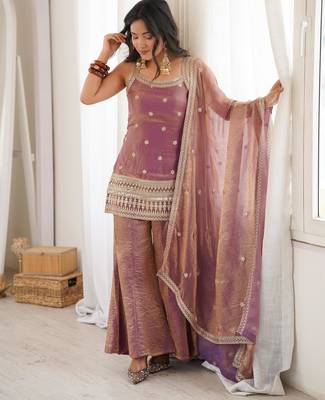 Women's Gorgeous Embroidery Fendy Silk Fabric Straight Kurta Pant and Dupatta Set 1