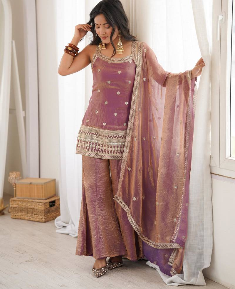 Women's Gorgeous Embroidery Fendy Silk Fabric Straight Kurta Pant and Dupatta Set