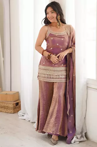 Women's Gorgeous Embroidery Fendy Silk Fabric Straight Kurta Pant and Dupatta Set