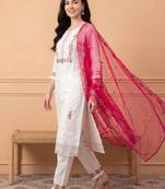 Women Floral Embroidered Regular Thread Work Kurta with Trousers & With Dupatta