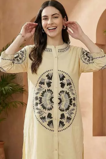Women Embroidered Regular Thread Work Pure Cotton Kurta with Palazzos