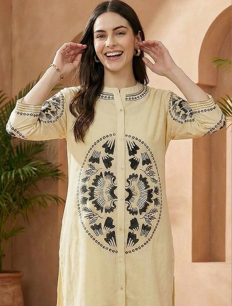 Women Embroidered Regular Thread Work Pure Cotton Kurta with Palazzos