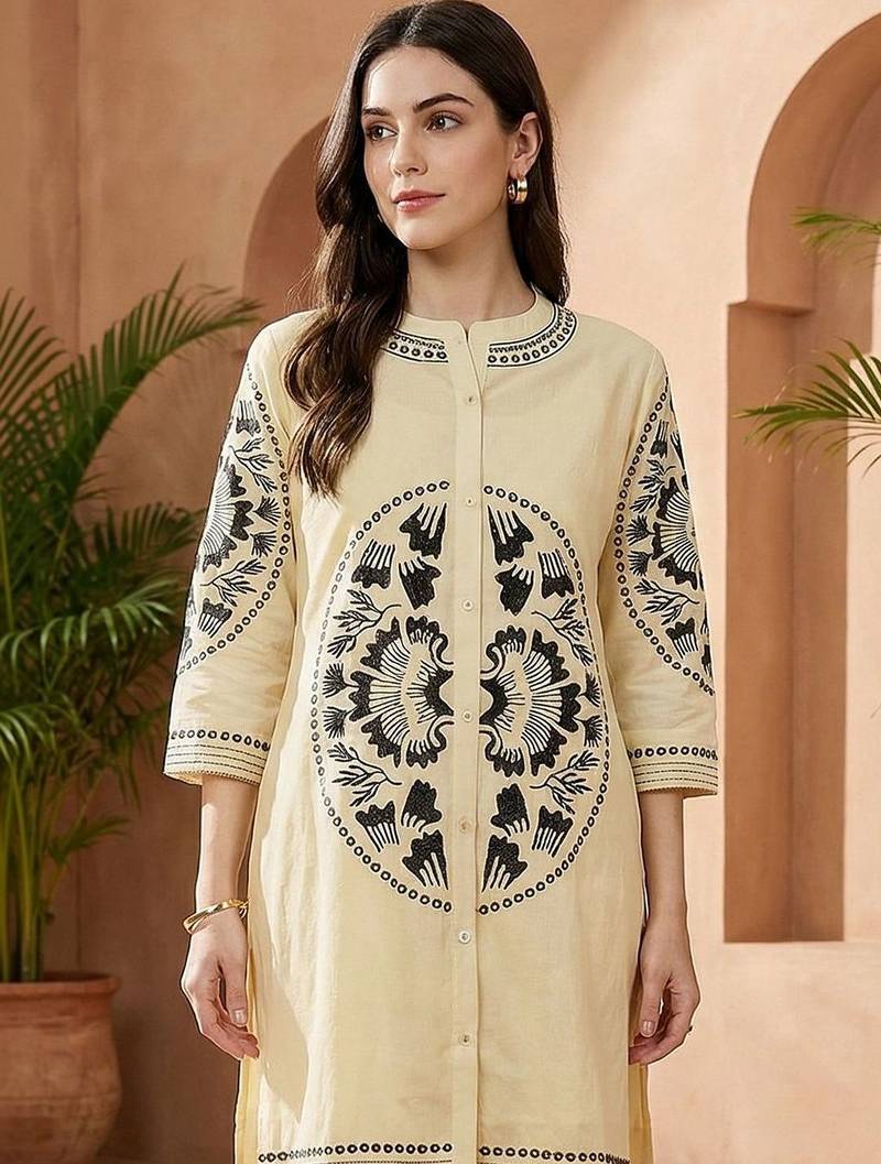 Women Embroidered Regular Thread Work Pure Cotton Kurta with Palazzos