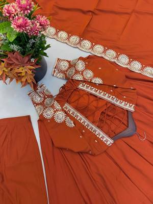 Orange roman silk blend gown set with chanderi dupatta 4