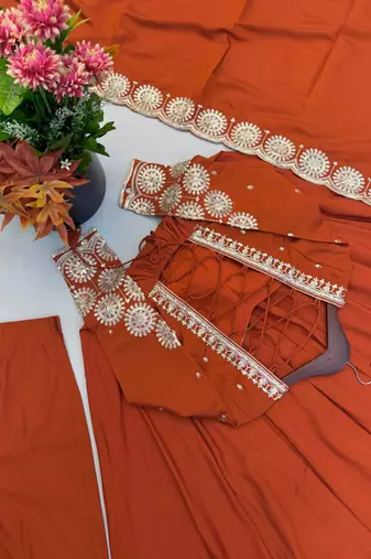 Orange roman silk blend gown set with chanderi dupatta