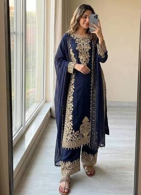 Navy blue faux georgette kurta palazzo set 1